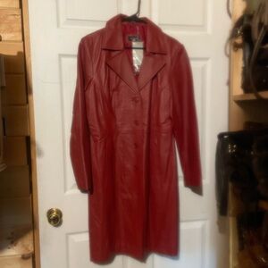 New Lynne Fashion Club long red leather coat